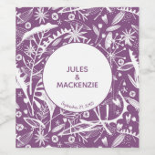 Moderne Paarse botanische bruiloft Wijn Etiket (Enkel label)