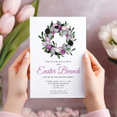 Moderne paarse botanische krans Pasen brunch Kaart
