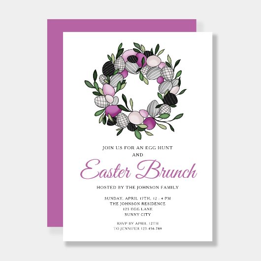 Moderne paarse botanische krans Pasen brunch Kaart