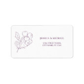 Moderne Paarse botanische omtrek legant bruiloft Etiket (Voorkant)