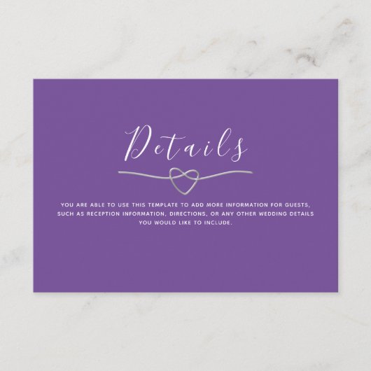 Moderne Paarse bruiloft Details Kaart (Voorkant)