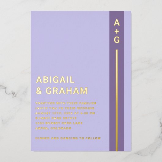 Moderne Paarse bruiloft Folie uitnodiging (Voorkant)