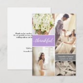 Moderne Paarse bruiloft foto dankbaar script Bedankkaart (Voorkant / Achterkant)