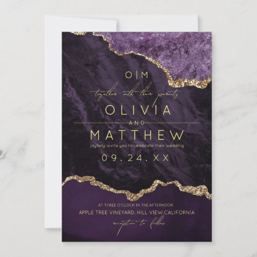 Moderne Paarse bruiloft foto uitnodiging (Voorkant)