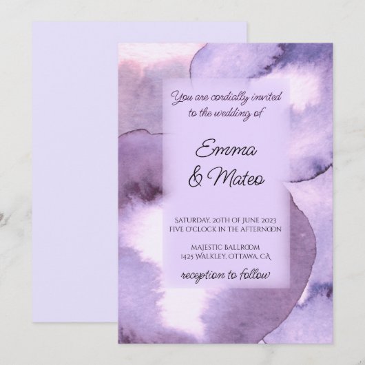 Moderne paarse bruiloft kaart (Voorkant / Achterkant)