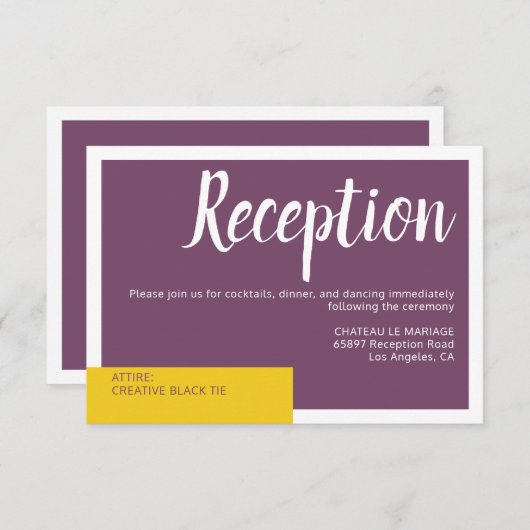 Moderne paarse bruiloft met een minimum informatiekaartje (Voorkant / Achterkant)