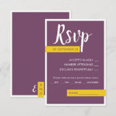 Moderne paarse bruiloft met een minimum RSVP kaartje (Voorkant / Achterkant)