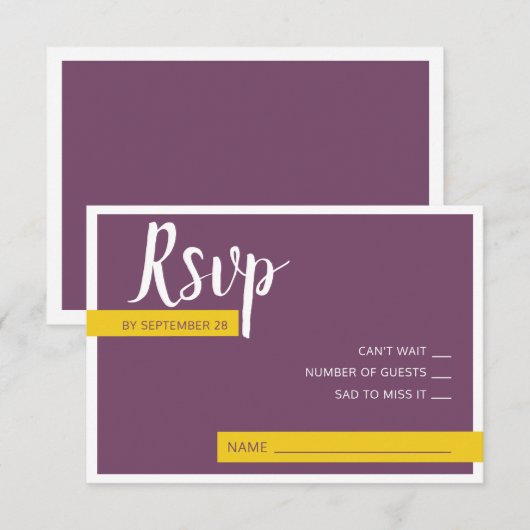 Moderne paarse bruiloft met een minimum RSVP kaartje (Voorkant / Achterkant)