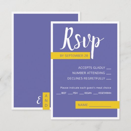 Moderne paarse bruiloft met een minimum RSVP kaartje (Voorkant / Achterkant)