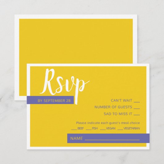 Moderne paarse bruiloft met een minimum RSVP kaartje (Voorkant / Achterkant)