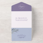 Moderne Paarse bruiloft met geperforeerde RSVP All In One Uitnodiging (Buitenkant)