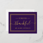 Moderne Paarse bruiloft & mevrouw Hartelijk dank Folie Uitnodiging Briefkaart (Voorkant / Achterkant)