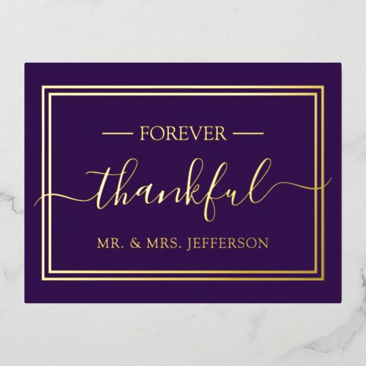 Moderne Paarse bruiloft & mevrouw Hartelijk dank Folie Uitnodiging Briefkaart (Voorkant)