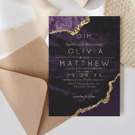 Moderne Paarse bruiloft Monogram Luxe bruiloft Kaart
