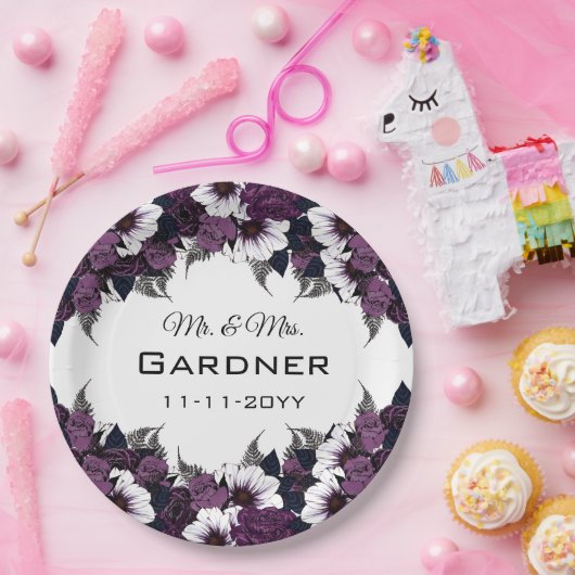 Moderne Paarse bruiloft Papieren Bordje (Feest)