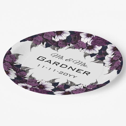 Moderne Paarse bruiloft Papieren Bordje (Gekanteld)