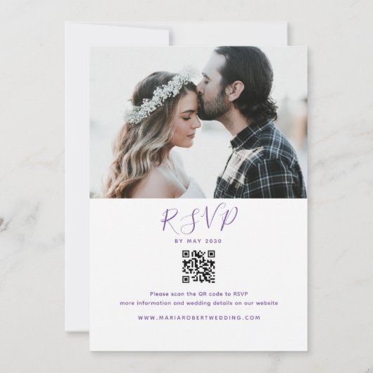 Moderne Paarse bruiloft QR-code Uitnodigen Kaart (Achterkant)