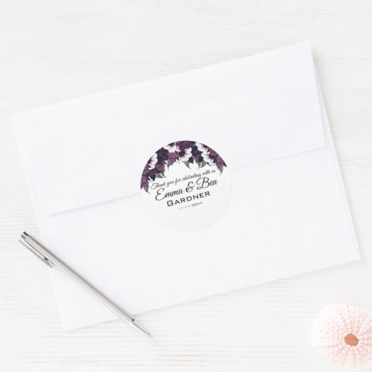 Moderne Paarse bruiloft Ronde Sticker (Envelop)