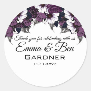 Moderne Paarse bruiloft Ronde Sticker