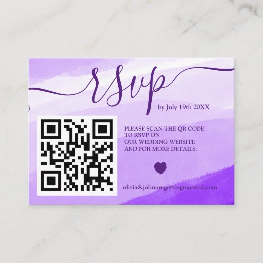 Moderne Paarse bruiloft rsvp Qr code foto Informatiekaartje