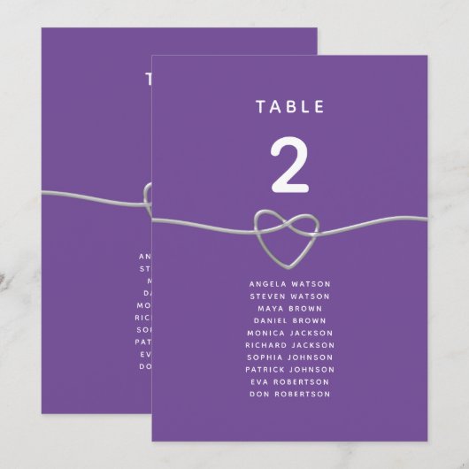 Moderne Paarse bruiloft Zitting Grafiek (Voorkant / Achterkant)