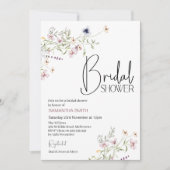 Moderne paarse bruiloftsdouche met wilde bloemen kaart (Voorkant)