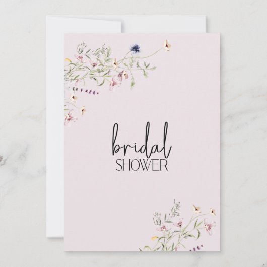 Moderne paarse bruiloftsdouche met wilde bloemen kaart (Achterkant)