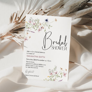 Moderne paarse bruiloftsdouche met wilde bloemen kaart