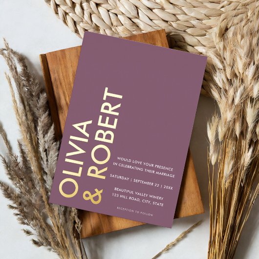 Moderne Paarse brutale bruiloft Folie Uitnodiging