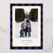 Moderne Paarse Buffel speelde twee kerstfoto's Folie Feestdagenkaart (Voorkant)