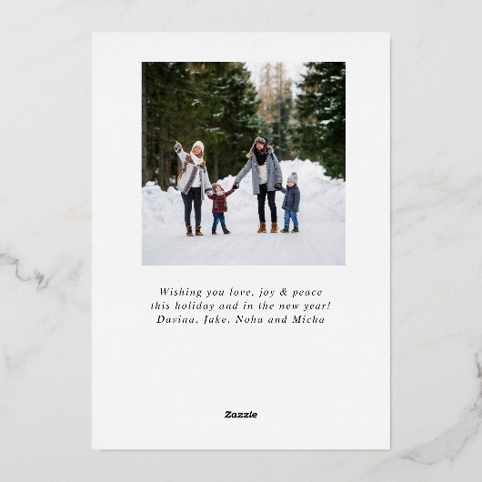 Moderne Paarse Buffel speelde twee kerstfoto's Folie Feestdagenkaart (Achterkant)