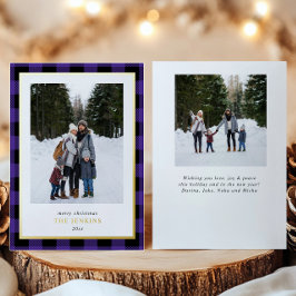 Moderne Paarse Buffel speelde twee kerstfoto's Folie Feestdagenkaart