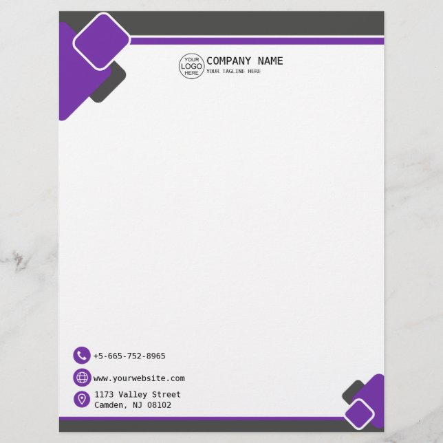 Moderne paarse Business logo Letterhead Briefhoofd (Voorkant)
