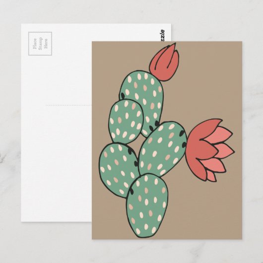Moderne paarse cactus briefkaart (Voorkant / Achterkant)