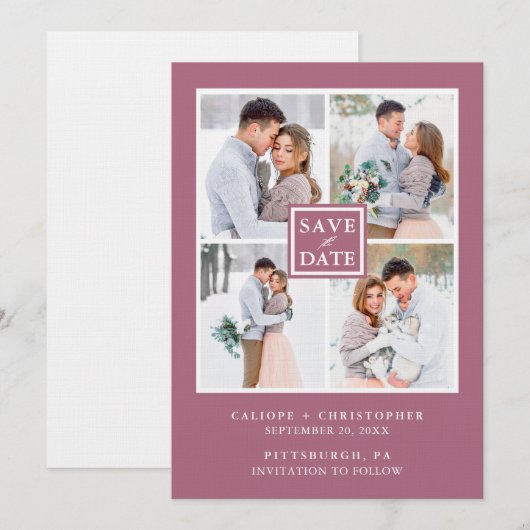 Moderne Paarse Cassis Fotocollage Sla de datum op (Voorkant / Achterkant)