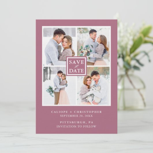 Moderne Paarse Cassis Fotocollage Sla de datum op (Staand voorkant)