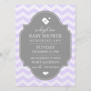 Moderne paarse Chevron High Tea Baby Shower Uitnod Kaart