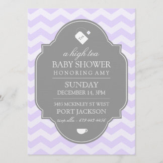 Moderne paarse Chevron High Tea Baby Shower Uitnod Kaart