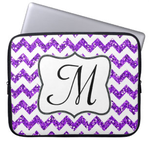 Moderne Paarse Chevron Monogram 15" Laptop Hoesje Sleeve