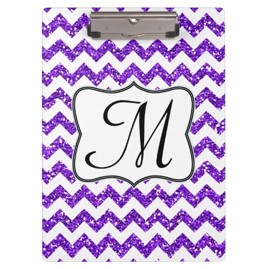 Moderne Paarse Chevron Monogram Initiaal Clip Boar Klembord (Voorkant)