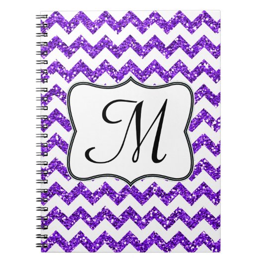 Moderne Paarse Chevron Monogram Initiaal Notitiebo Notitieboek (Voorkant)