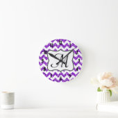 Moderne Paarse Chevron Monogram Initialen wandklok (Huis)
