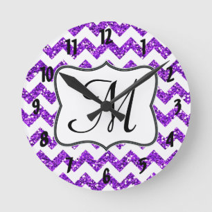 Moderne Paarse Chevron Monogram Initialen wandklok