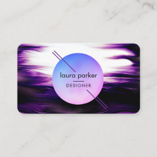Moderne Paarse Cirkel Maan Waterverf Golven Visitekaartje