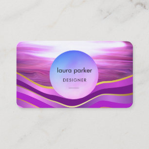 Moderne Paarse Cirkel Maan Waterverf Golven Visitekaartje