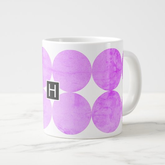 Moderne Paarse cirkels | Monogram Grote Koffiekop (Voorkant rechts)