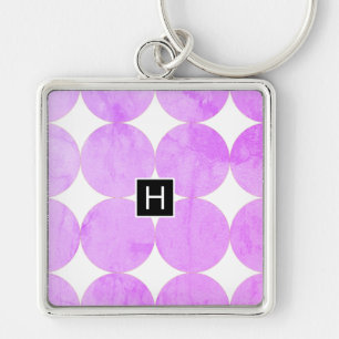 Moderne Paarse cirkels   Monogram Sleutelhanger