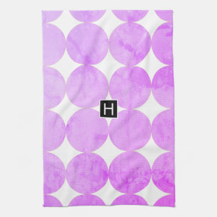 Moderne Paarse cirkels Monogram Theedoek