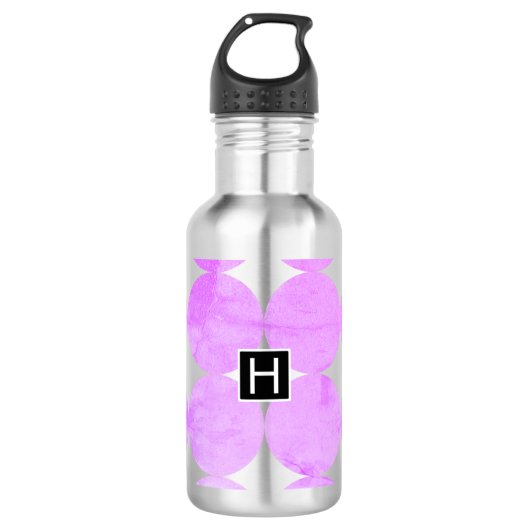 Moderne Paarse cirkels | Monogram Waterfles (Voorkant)