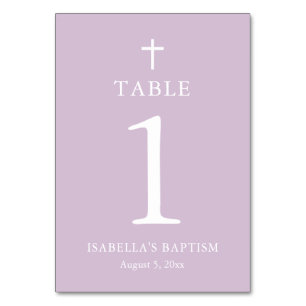 Moderne Paarse Cross-Girl Baptism Table Number Kaa Kaart